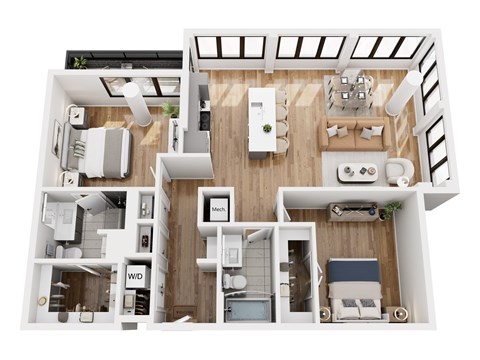 Floor plan for 2 beds, 2 baths, 1234 sqft